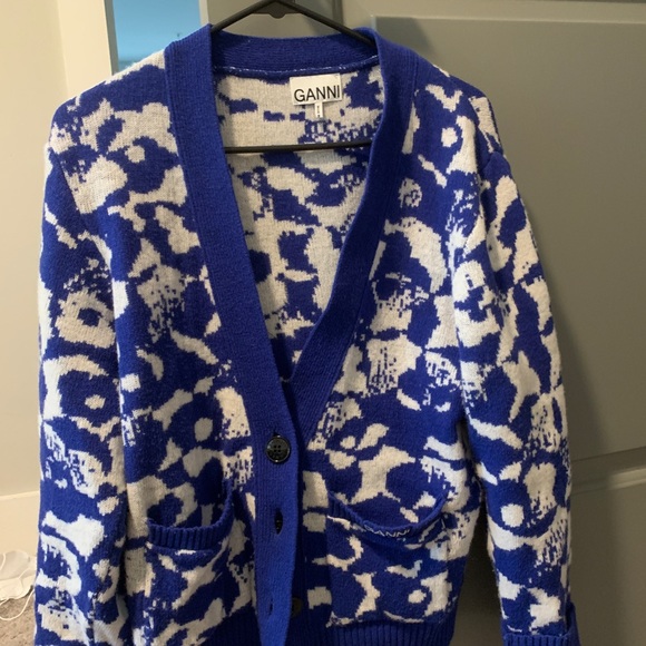 Ganni Sweaters - GANNI Blue Recycled Wool Cardigan